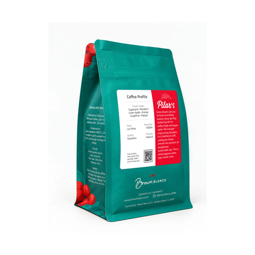 Pacamara natural Colombian coffee from Tolima, 12oz (340g) whole bean bag back of bag