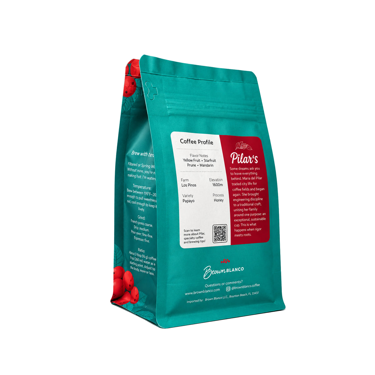 Papayo honey process Colombian coffee, 12oz whole bean bag - back